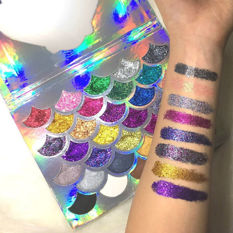Paleta de sombras de ojos con purpurina prensada de sirena sin marca para maquillaje facial/cabello/cuerpo