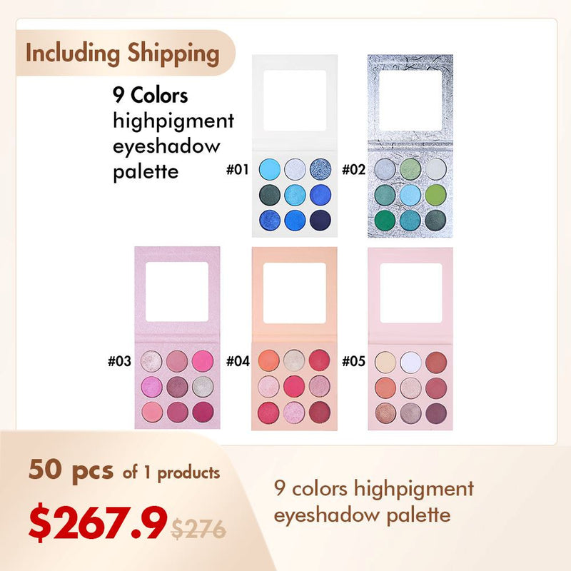 Paleta de sombras de ojos de 9 colores Highpigment (50 piezas envío gratis)