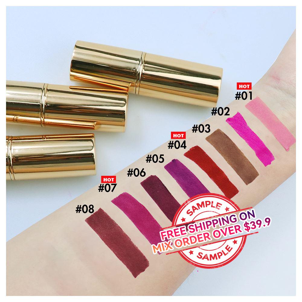 【SAMPLE】8 Color Matte Golden Round Tube Lipstick -【Free Shipping On Mix Order Over $39.9】