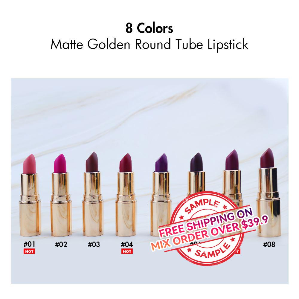 【SAMPLE】8 Color Matte Golden Round Tube Lipstick -【Free Shipping On Mix Order Over $39.9】