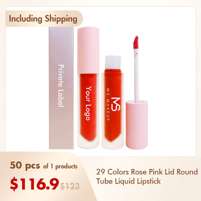 Barras de labios de tubo redondo con tapa rosa de 29 colores (50 piezas envío gratis)