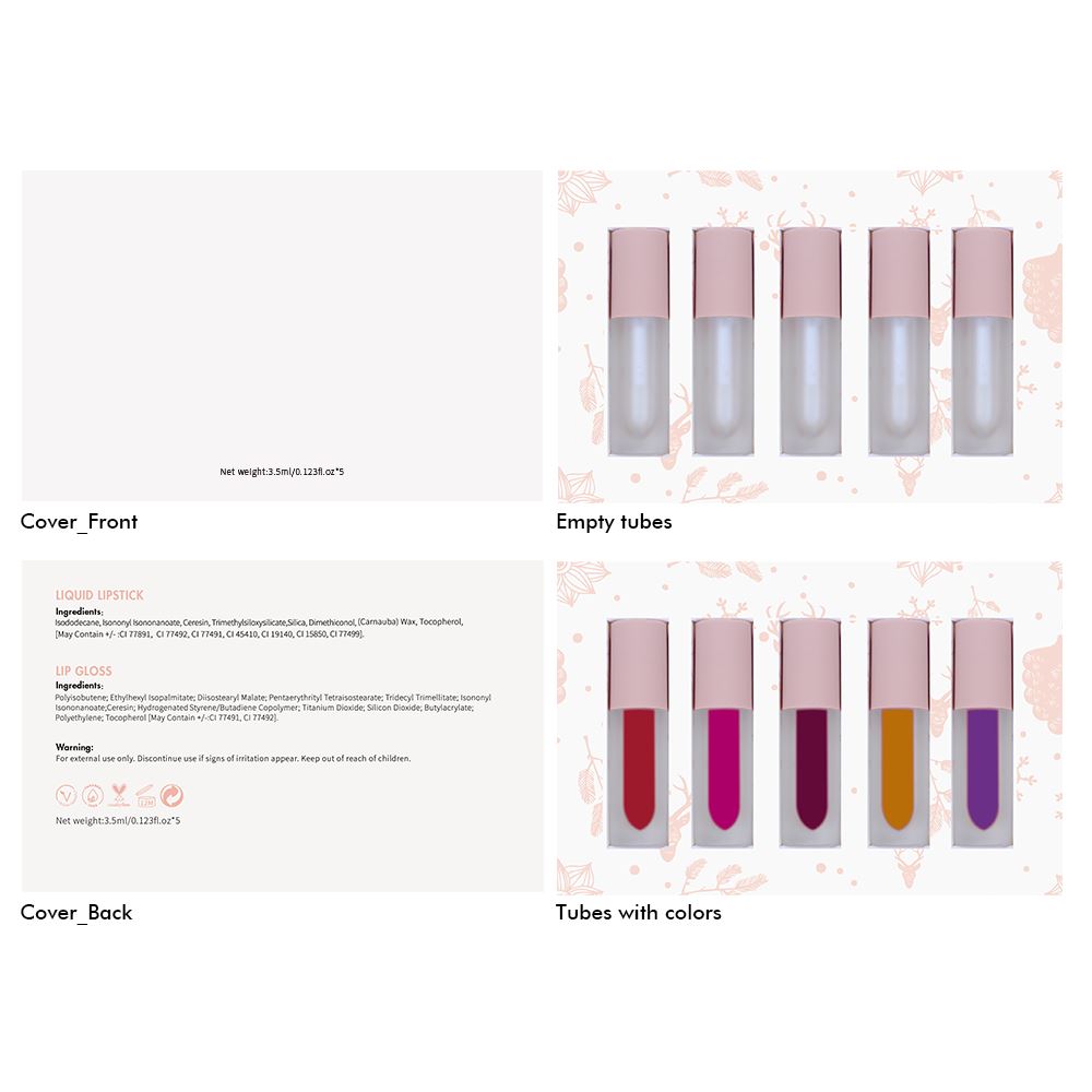 Juego de 5 uds de pintalabios líquido/brillo de labios con tapa rosa mate Diy