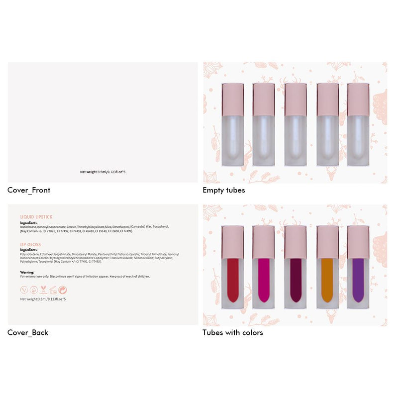 Juego de 5 uds de pintalabios líquido/brillo de labios con tapa rosa mate Diy