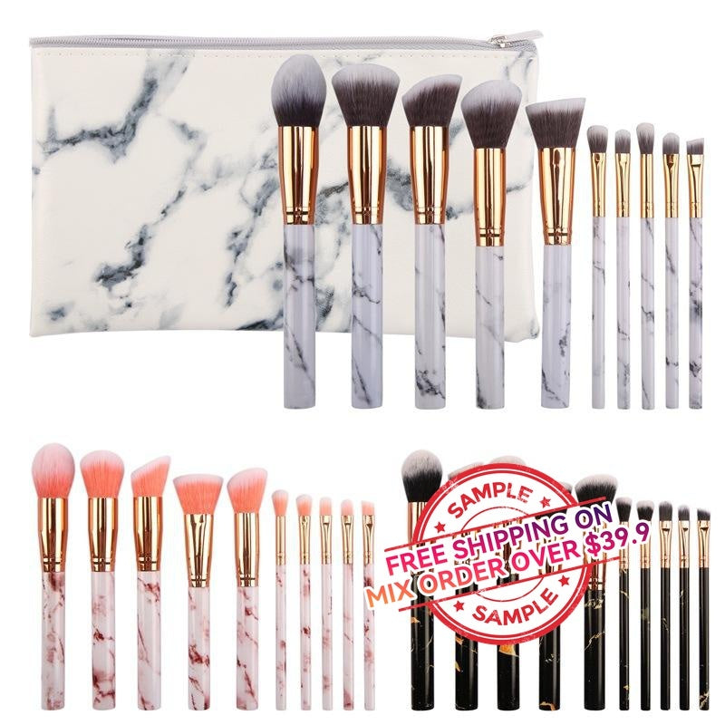 10pcs marble brushes(with bag) - MSmakeupoem.com