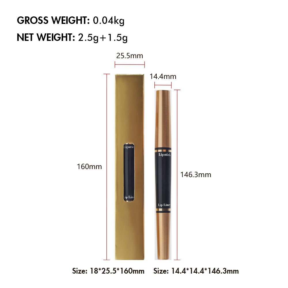 12 Colors Matte Matte Waterproof Gold Double-ended Lipstick Pen & Lip Liner