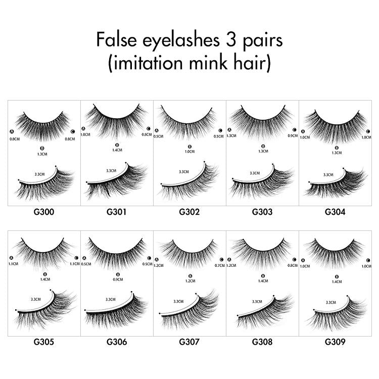 False eyelashes 3 pairs (imitation mink hair)