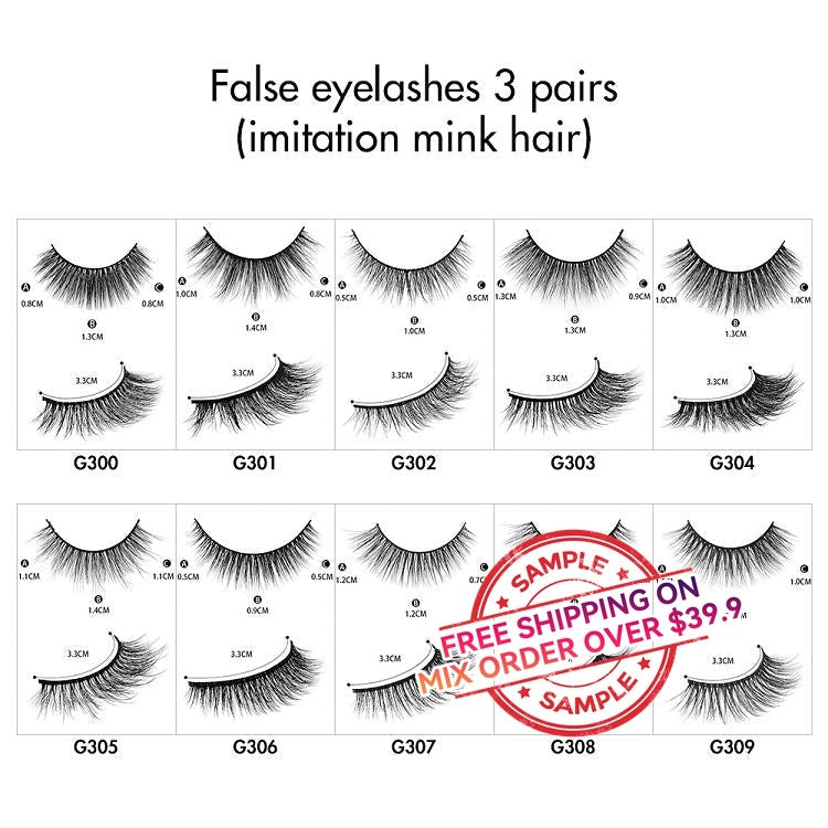 【SAMPLE】False eyelashes 3 pairs (imitation mink hair)  -【Free Shipping On Mix Order Over $39.9】