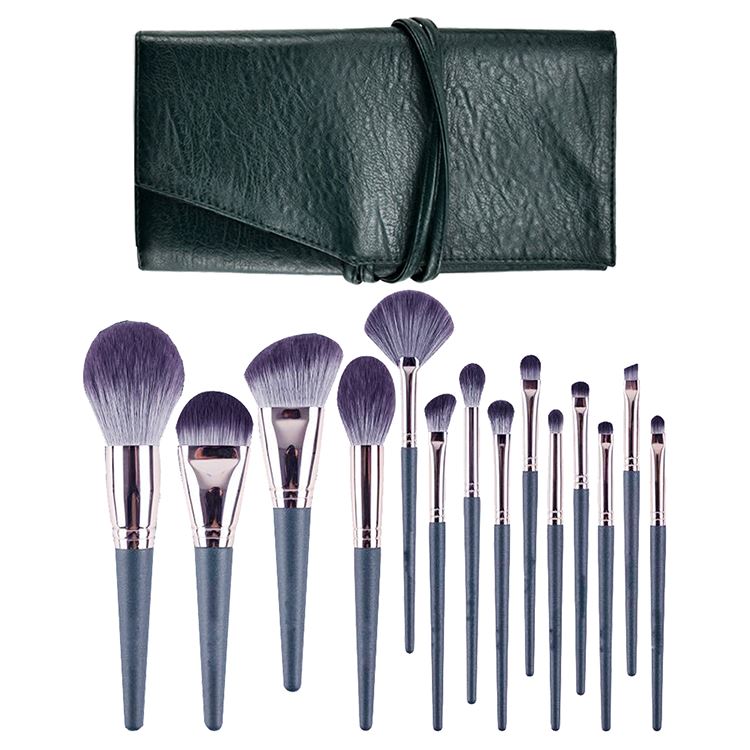 14pcs High Quality Emerald Green Makeup Brush Set (With Bag)
