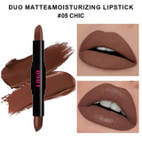 12 Farben 2 in 1 doppelköpfiger, antihaftbeschichteter Lippenstift, feuchtigkeitsspendender, lichtechter Lippenstift