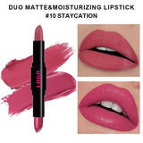 12 Farben 2 in 1 doppelköpfiger, antihaftbeschichteter Lippenstift, feuchtigkeitsspendender, lichtechter Lippenstift