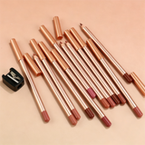 12 Color Gold Wood Matte Lipliner (Including Pencil Sharpener)
