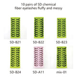 10 Pairs Of 5d Chemical Fiber Eyelashes Fluffy And Messy