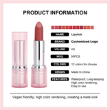 12 Color Pink Round Tube Long-lasting And Non Fading Matte Lipstick