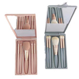 4-Color Travel Portable Makeup Brush Set With Mirror