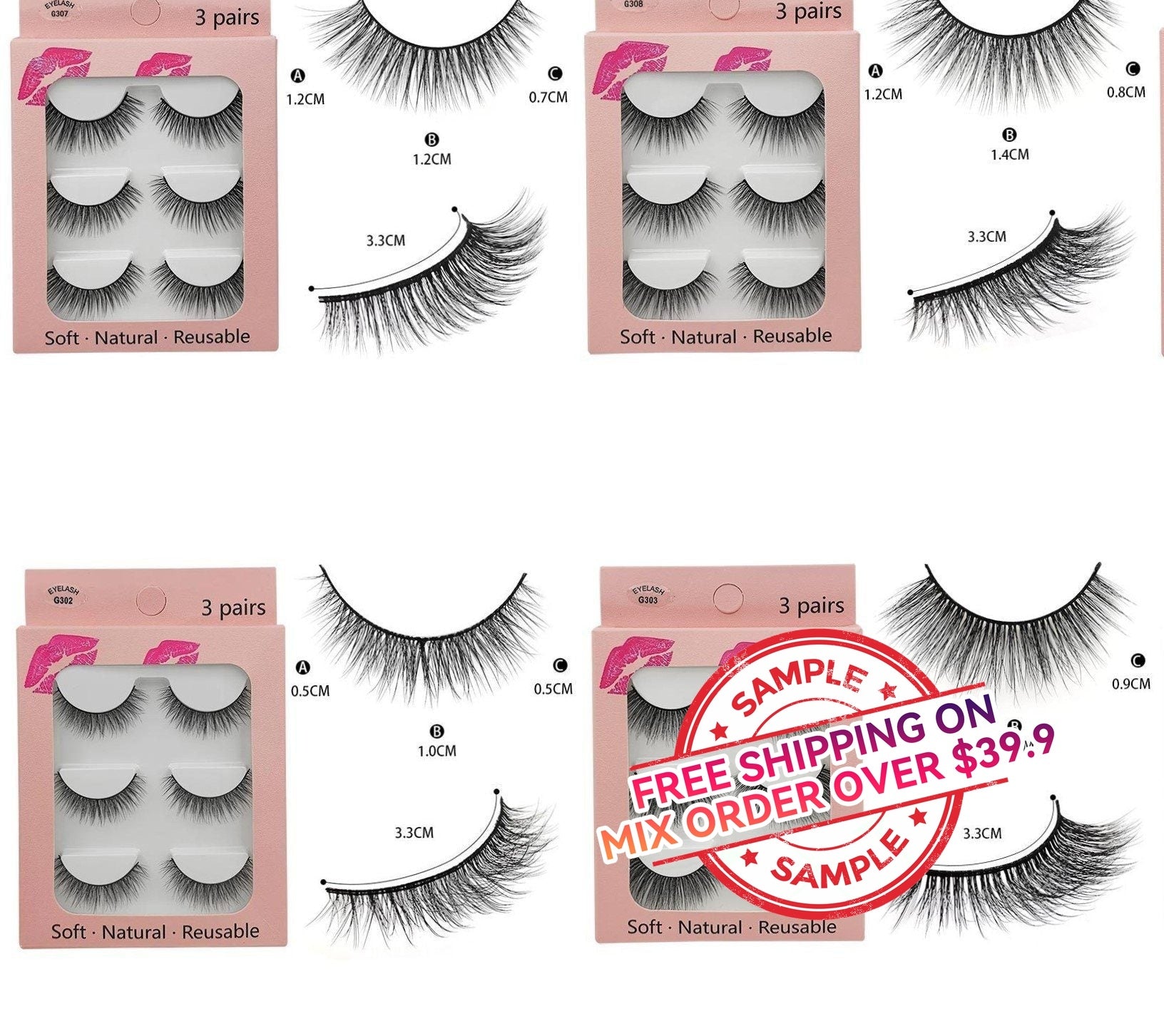 【SAMPLE】False eyelashes 3 pairs (imitation mink hair)  -【Free Shipping On Mix Order Over $39.9】