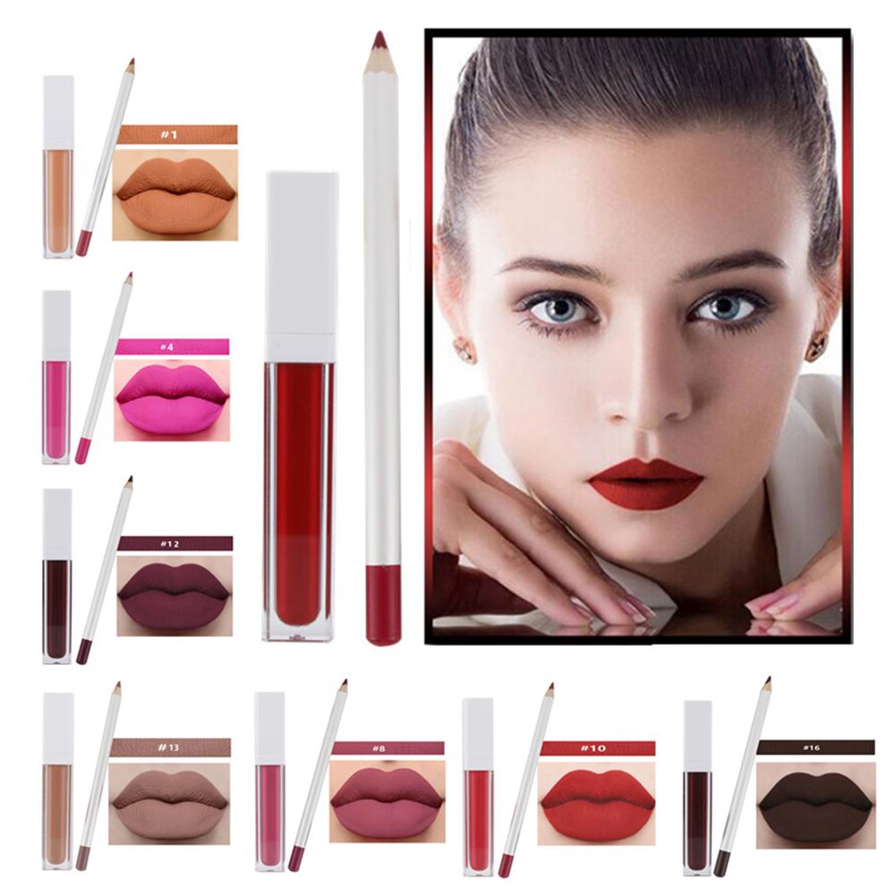 21 colors liquid lipstick & lip liner set with transparent box ...