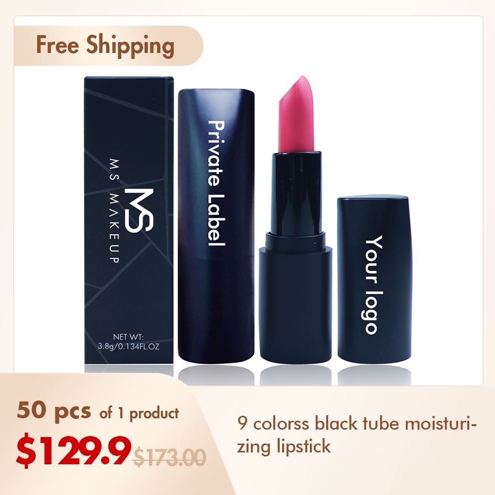 9 color black tube moisturizing lipstick（50pcs free shipping）