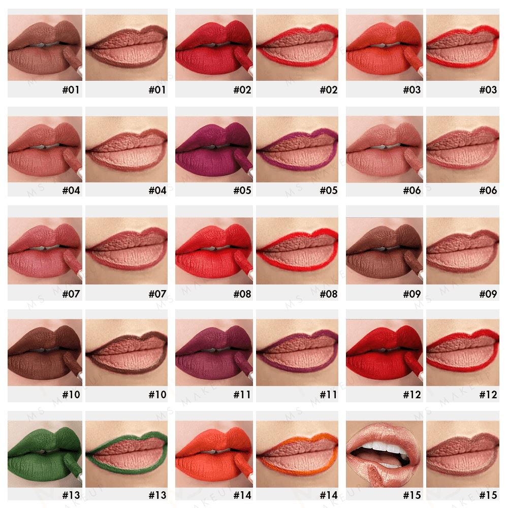15 Colors 2-end Lipstick with Lip Liner - MSmakeupoem.com