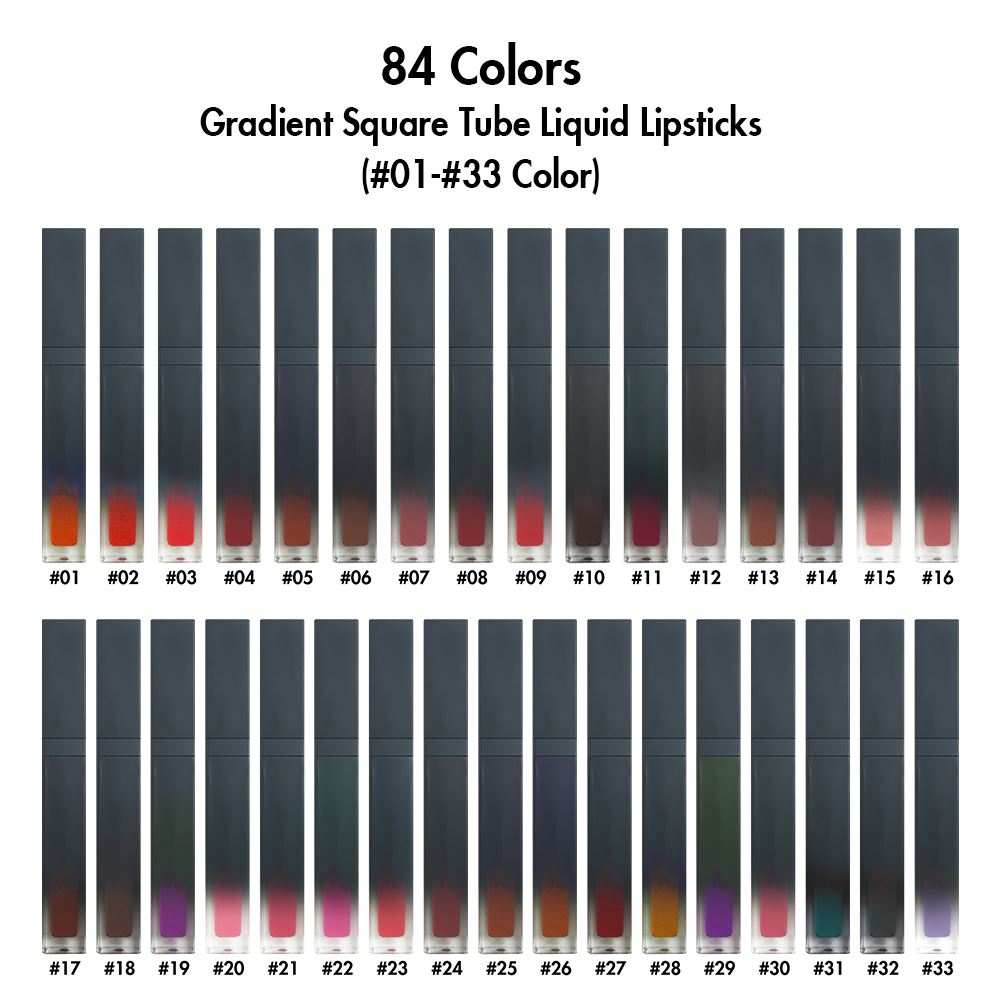 84 Colors Gradient Square Tube Liquid Lipsticks (#01-#33 Color)