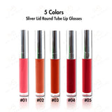 5 Colors Silver Lid Round Tube Lip Glosses