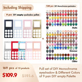 【Free Shipping】Sample Set of 169Pcs Full set of DIY Monochrome eyeshadow & Different Colors of 9 pan DIY empty Palette