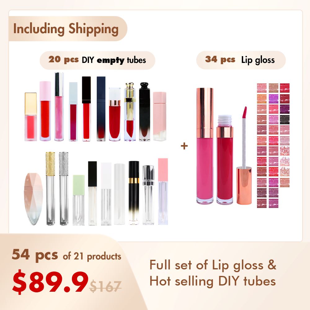【Free Shipping】Sample Set of 54Pcs Full set of Lip gloss & Hot selling DIY tubes