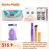 【Free Shipping】4 Best Makeup Tools(Bag+False Eyelashes With Magnetic Liquid Eyeliner+Sponge+Eyeshadow Brush) Sample Set
