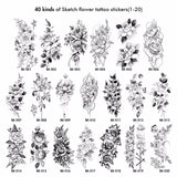 40 tipos de pegatinas de tatuaje de flores de boceto