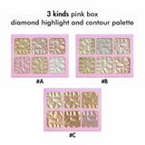 3 Kinds Pink Box Diamond Highlight and Contour Palette - MSmakeupoem.com