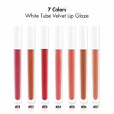 Esmalte de labios de terciopelo de tubo blanco de 7 colores