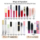 【Free Shipping】Sample Set of 59Pcs Full set of non-sticky liquid lipstick & Hot selling DIY tubes