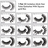 1 Pair 3D Imitation Mink Hair False Eyelashes With Square gold Box - MSmakeupoem.com