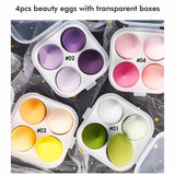 4 huevos de belleza con cajas transparentes/huevos de maquillaje 4 en 1