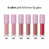 Brillo de labios con espejo de tapa rosa de 6 colores