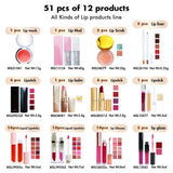 【Free Shipping】Sample Set of 51Pcs all Kinds of Lip products line