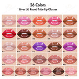 26 Colors Silver Lid Round Tube Lip Glosses - MSmakeupoem.com