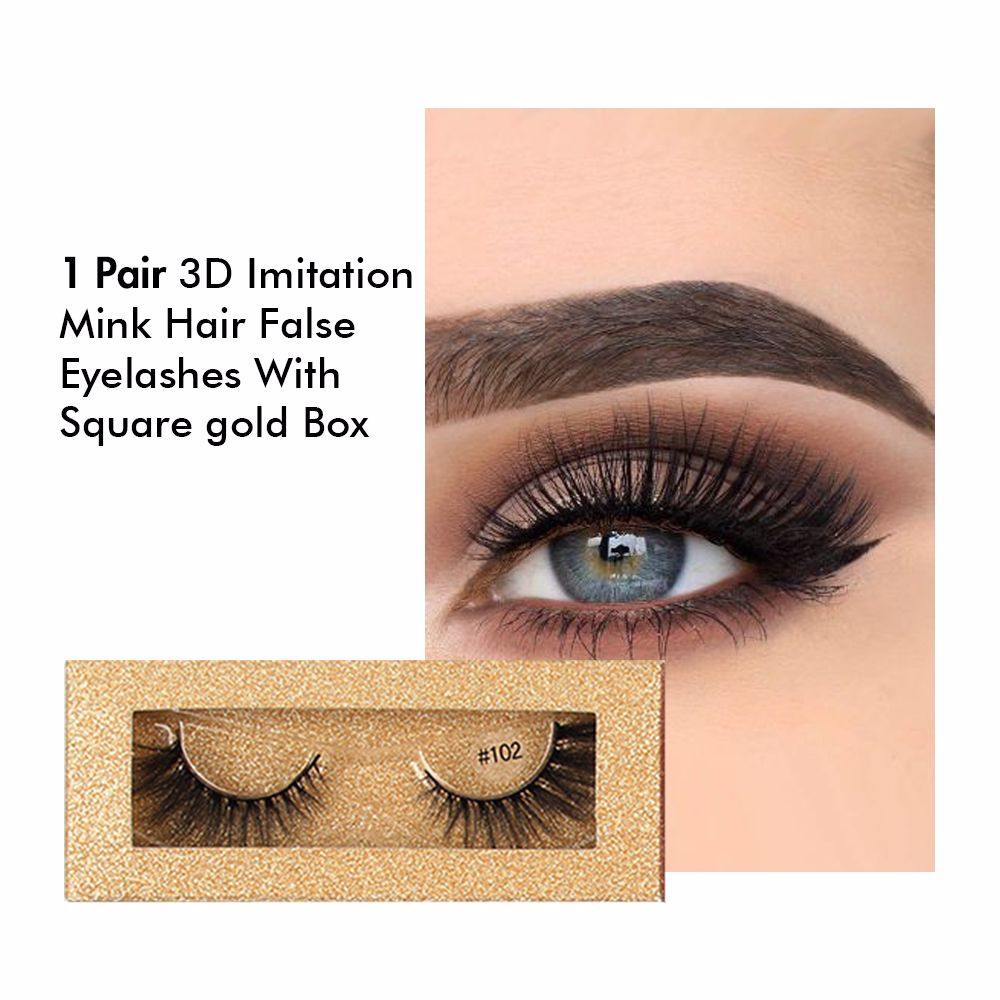 1 Pair 3D Imitation Mink Hair False Eyelashes With Square gold Box - MSmakeupoem.com