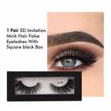 1 Pair 3d Imitation Mink Hair False Eyelashes with Square Black Box - MSmakeupoem.com