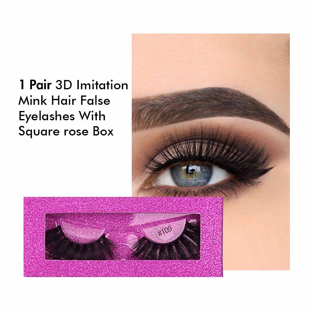 1 Pair 3d Imitation Mink Hair False Eyelashes with Square Rose Box - MSmakeupoem.com