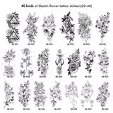 40 Arten von Sketch Flower Tattoo-Aufklebern