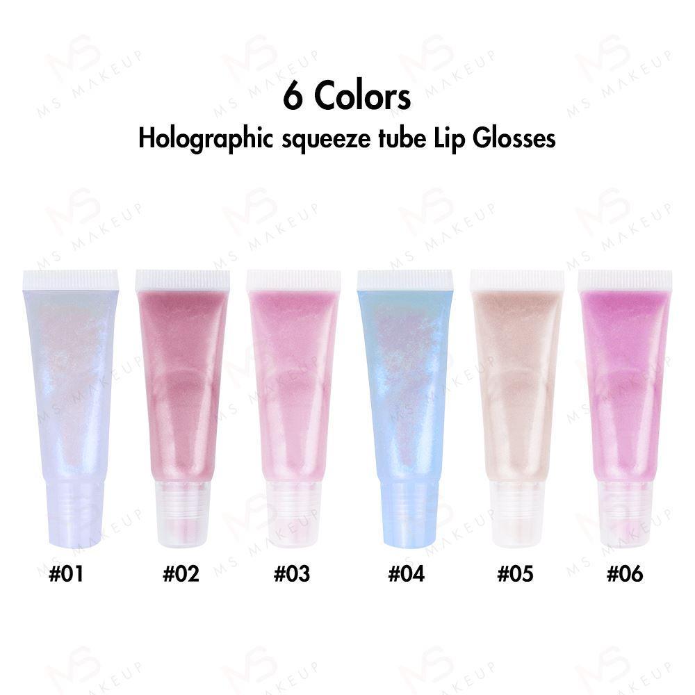 6 Colors Holographic squeeze tube Lip Glosses（50pcs free shipping）