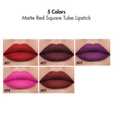 Barra de labios de tubo cuadrado rojo mate de 5 colores (50 piezas envío gratis)