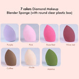 Éponge mélangeur de maquillage diamant 7 couleurs (avec boîte ronde en plastique transparent)