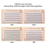 10D Six rangées de faux cils artificiels épais et naturels mélangés