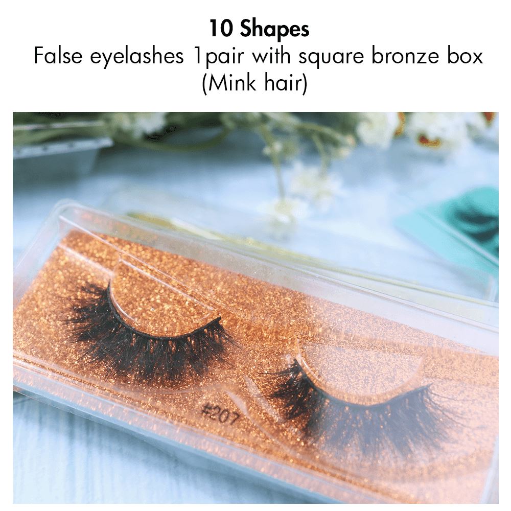 False Eyelashes 1pair With Square Bronze Box(mink Hair)