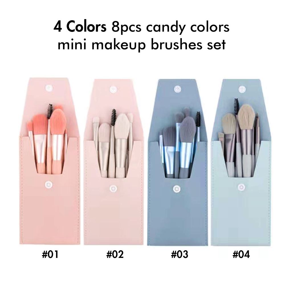 4 Colors 8pcs Candy Colors Customizable Mini Makeup Brushes Set