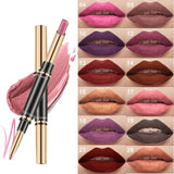 12 Colors Matte Matte Waterproof Gold Double-ended Lipstick Pen & Lip Liner