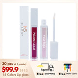 15 couleurs de brillants à lèvres en tube carré blanc 【30PCS Livraison gratuite et logo d'impression gratuit】