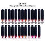 Barra de labios líquida de tubo degradado negro de 25 colores