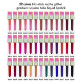 39 Farben Nicht klebender flüssiger Lippenstift mit mattem Glitzerverlauf in Vierkantröhrchen (Nr. 01-Nr. 30)